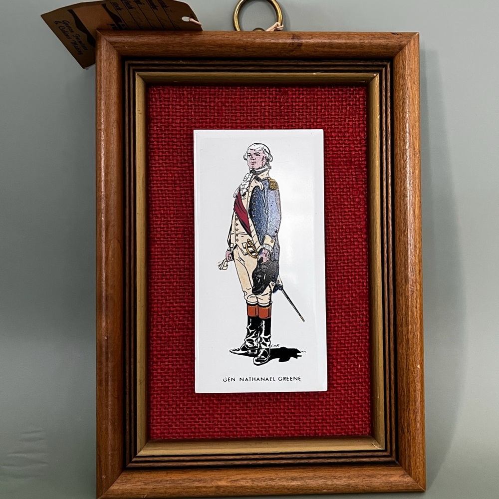 Vintage Ceramic Tile Portrait of General Nathanael Greene on Fabric.